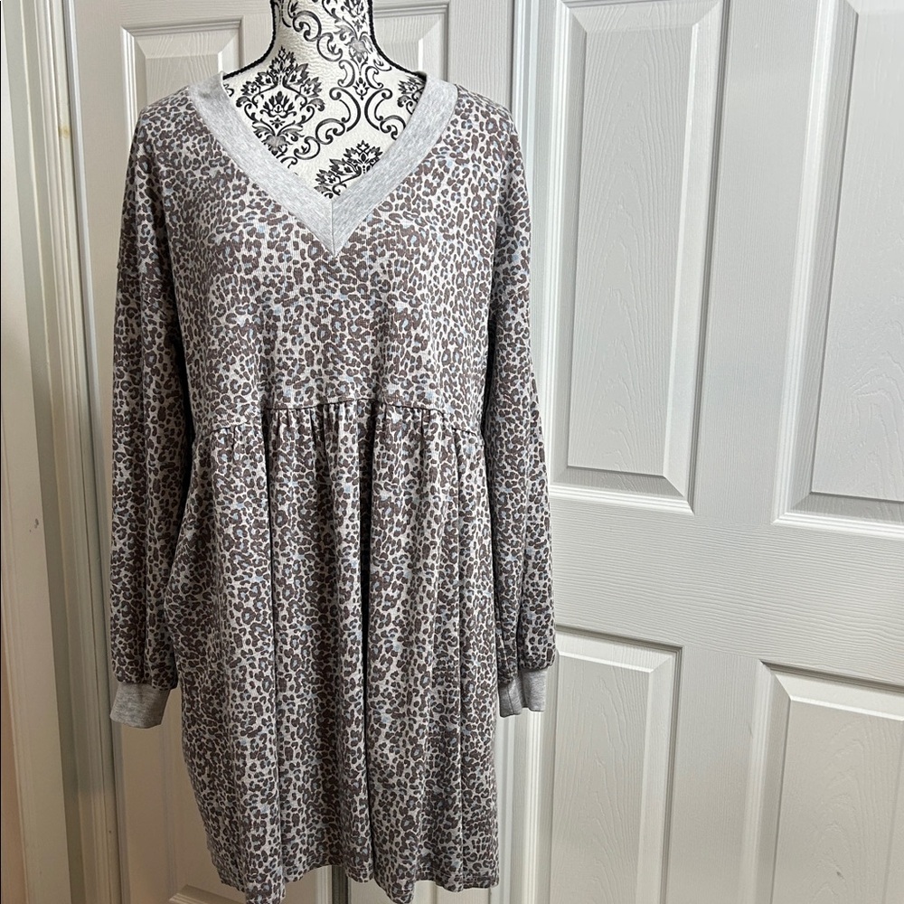 A Beautiful Soul By‎ Altard State Blue Gray Brown Leopard Print Dress XL